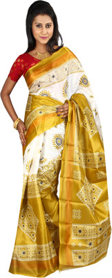 Anushree Saree Self Design Fashion Silk Saree(Multicolor), Golden