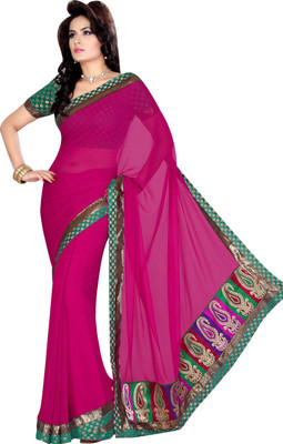 Ishin Printed Chiffon Saree(Pink)