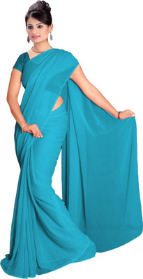 Vardan Prints Plain Fashion Georgette Saree(Light Blue)