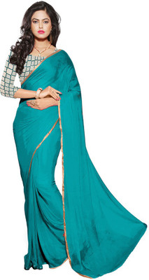Lovely Look Solid Daily Wear Chiffon Saree(Green), Sea green