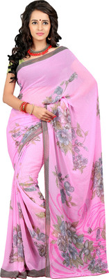 Khushali Self Design, Printed Fashion Chiffon Saree(Pink, Multicolor), Multicolor;pink