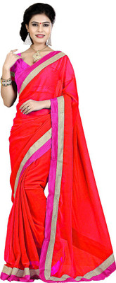 Indian Wear Online Solid Fashion Chiffon Saree(Red)