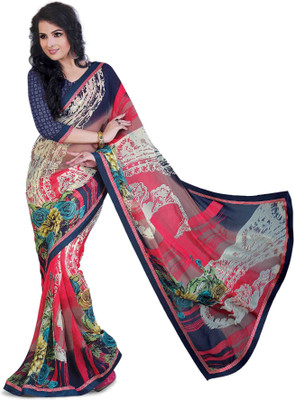 Ridham Sarees Printed Fashion Handloom Chiffon Saree(Multicolor)