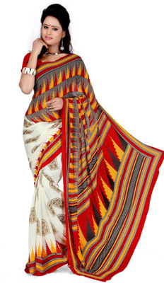 Cenizas Printed Fashion Chiffon Saree(Multicolor), Red