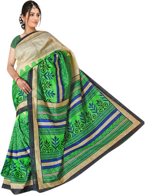 Khoobee Self Design, Printed Fashion Art Silk Saree(Green, Multicolor)
