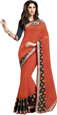 Desi Butik Embroidered Fashion Georgette, Brasso Saree(Orange)