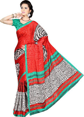 Jiya Self Design, Printed Fashion Jacquard Saree(Red, Multicolor), Multicolor;red