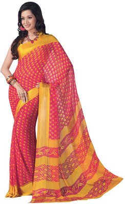 Indian Wear Online Printed Fashion Pure Chiffon Saree(Red)