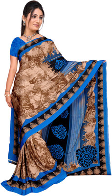 Vardan Prints Printed Bollywood Crepe Saree(Blue, Brown)