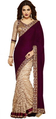Shoppershopee Embroidered Fashion Velvet Saree(Magenta)