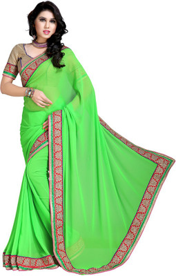 Jiya Self Design, Embroidered Fashion Georgette Saree(Light Green), Lime