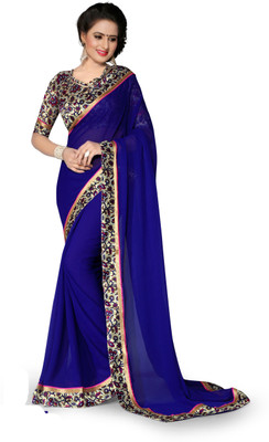 Indianbeauty Solid, Printed Bollywood Chiffon Saree(Blue), Royal blue