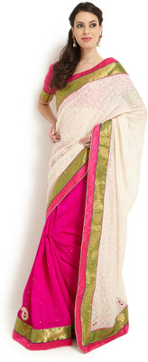 Soch Printed Fashion Cotton Saree(Pink, White)