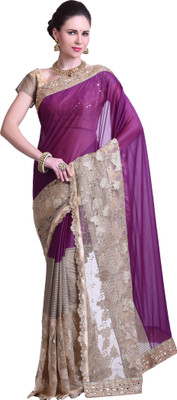 Chirag Sarees Embellished Fashion Synthetic Georgette Saree(Purple), Wine