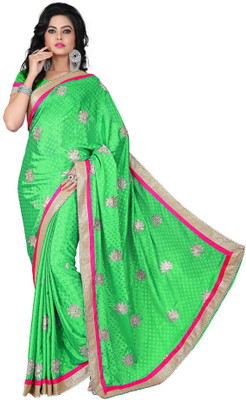 VishakhaFashion Embroidered Fashion Jacquard Saree(Green)