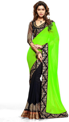 Stylezone Embroidered Bollywood Chiffon Saree(Green)