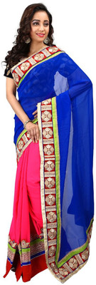 Hawai Embroidered Fashion Chiffon Saree(Pink, Blue