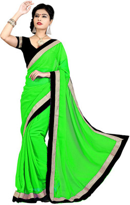 Indian Wear Online Solid Fashion Chiffon Saree(Green)
