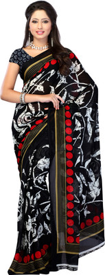 Jaipur Kurti Printed Fashion Georgette Saree(Black)