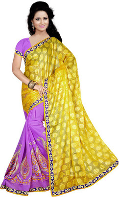 Indian Wear Online Embroidered Fashion Georgette Saree(Yellow)