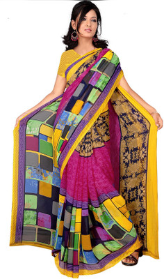 Vardan Prints Printed Bollywood Georgette Saree(Pink, Yellow)