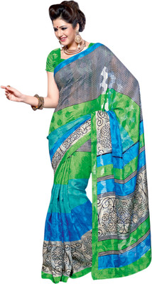 Saara Striped Daily Wear Silk Saree(Grey, Green)