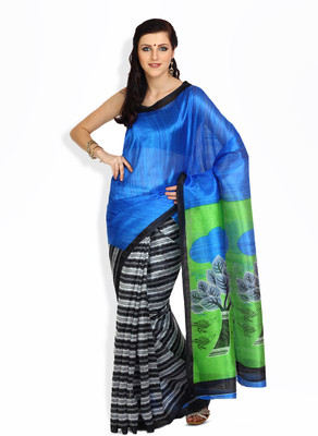 Satrang Printed Art Silk Saree(Blue)