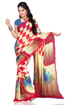 Vardan Prints Printed Bollywood Georgette Saree(Blue, Red)