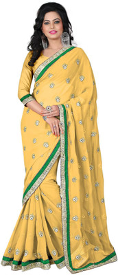 Vishakha Fashion Embroidered Fashion Georgette Saree(Beige)