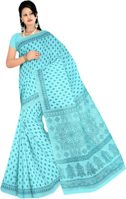 revathi textiles Printed Gadwal Cotton Saree(Blue)