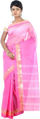 AVIK Self Design Tant Handloom Cotton Saree(Pink)