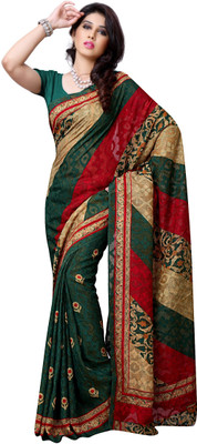 JTInternational Printed Chanderi Handloom Jacquard Saree(Multicolor)