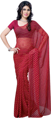 JTInternational Striped Daily Wear Handloom Georgette Saree(Red, Yellow)