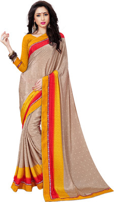 Khoobee Self Design, Printed Fashion Crepe Saree(Brown)
