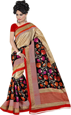 Parisha Printed Daily Wear Art Silk Saree(Beige, Black)