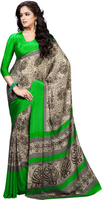 Manthan Printed Daily Wear Crepe Saree(Grey, Green)