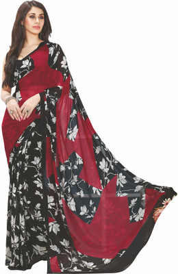 Khoobee Self Design, Printed Fashion Georgette Saree(Magenta, Black, White), Black;magenta;white