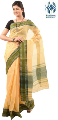 Tantuja Self Design Tangail Handloom Cotton Saree(Yellow)