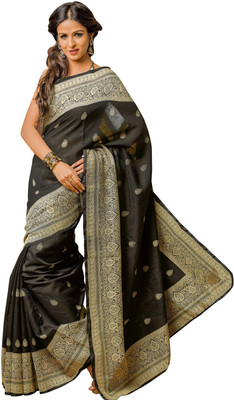 K D Collection Printed Daily Wear Jute Saree(Black)