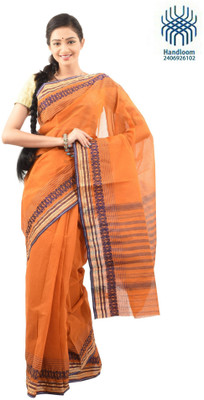 Tantuja Self Design Dhaniakhali Handloom Cotton Saree(Brown)
