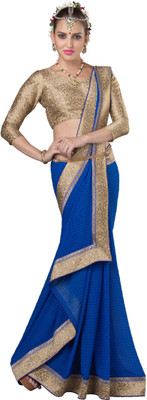 Khoobee Self Design Fashion Georgette Saree(Blue, Beige), Beige;blue