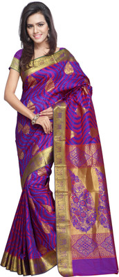 Varkala Silk Sarees Woven Kanjivaram Saree(Purple), Royal blue