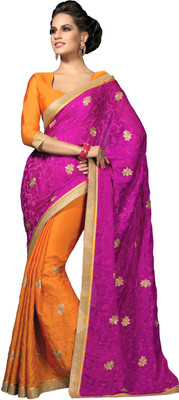 Parisha Embroidered Fashion Satin Saree(Orange, Pink)