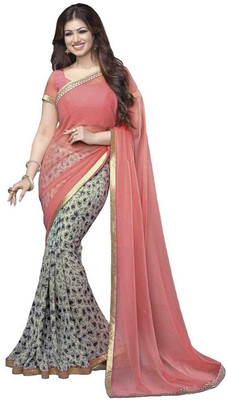 Krishna Fab Printed Bollywood Chiffon Saree(Pink, Black)