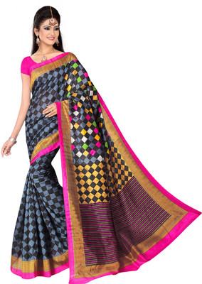 Lovelylook Printed Daily Wear Art Silk Saree(Grey, Black)