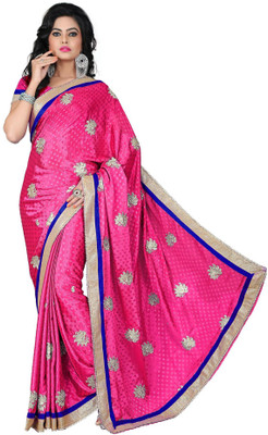 VishakhaFashion Embroidered Fashion Jacquard Saree(Pink)