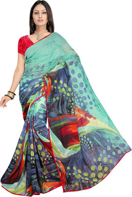 Indian Wear Online Printed Fashion Chiffon Saree(Multicolor)