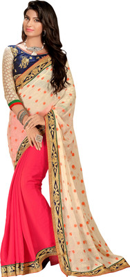 Jiya Self Design, Embroidered Fashion Georgette, Jacquard Saree(Pink)