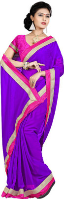 Indian Wear Online Plain Fashion Chiffon Saree(Purple)