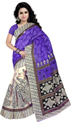 Indian Wear Online Printed Fashion Cotton Saree(Purple)